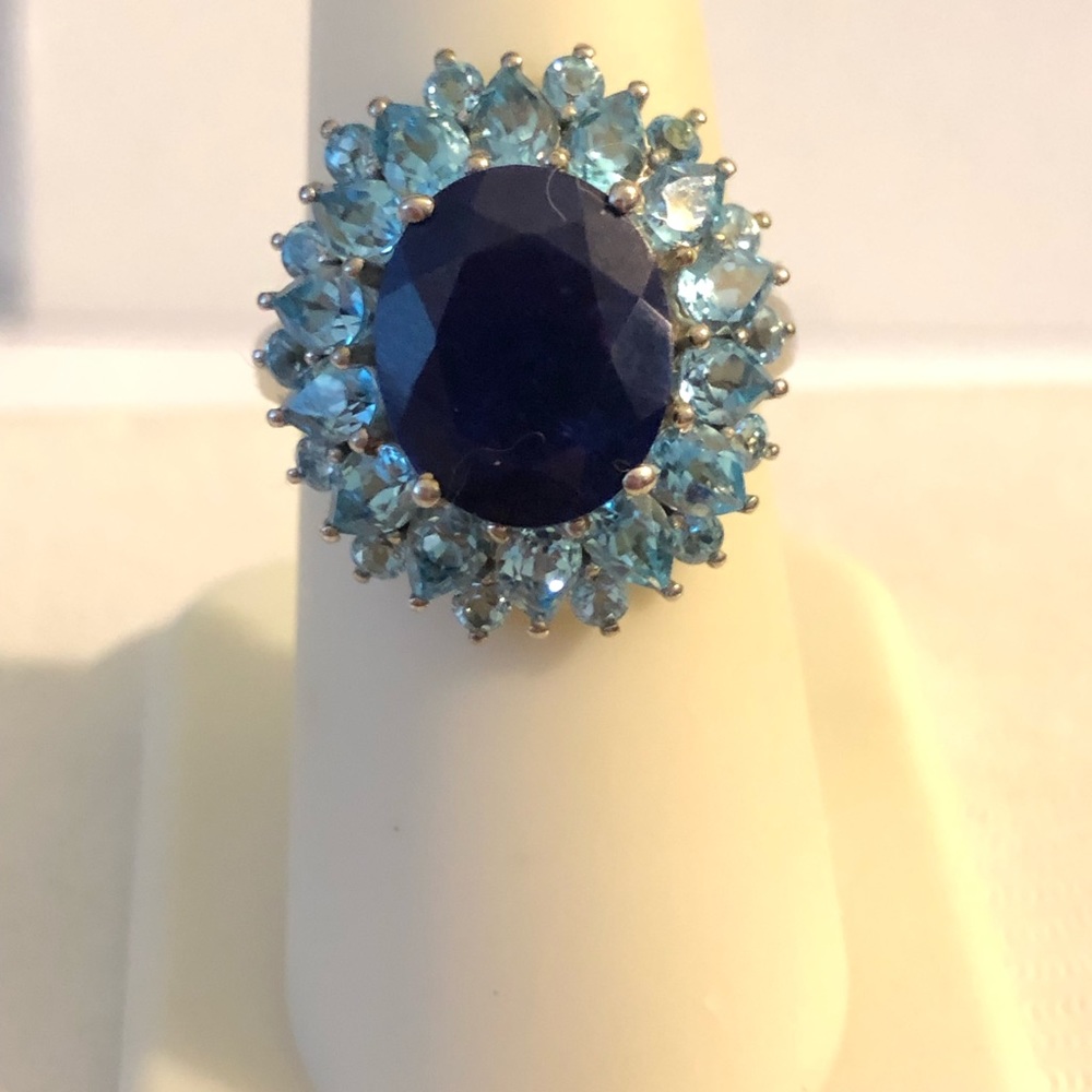 Blue Lapis & Blue Topaz Ring 7.51 ctw